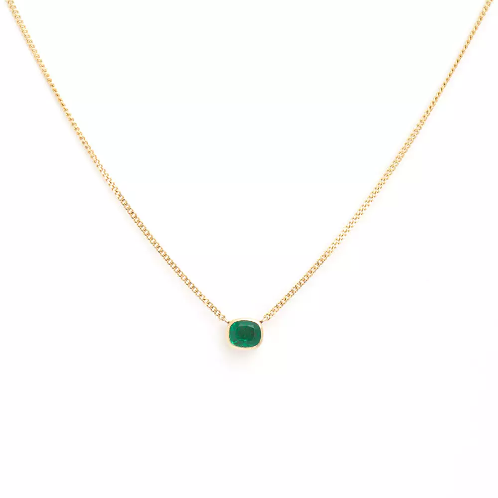 0.51 ct Cushion Emerald Bezel Solitaire Necklace