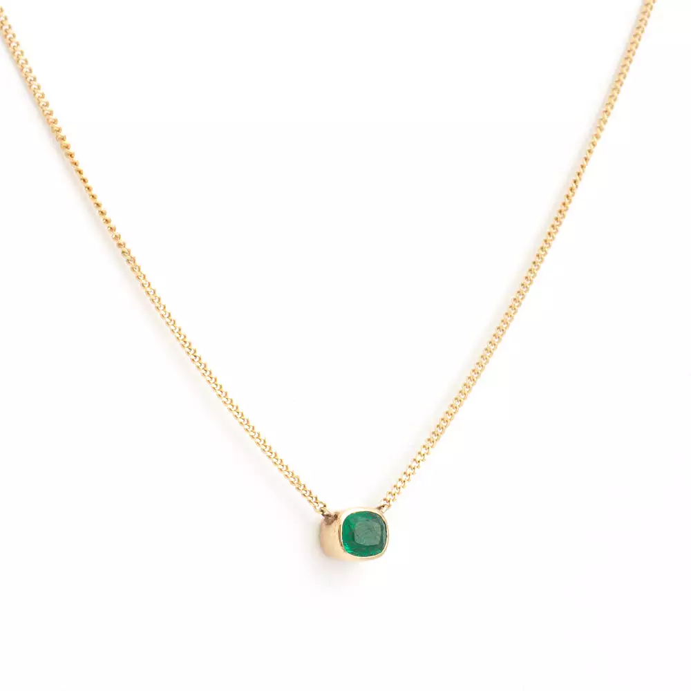 0.51 ct Cushion Emerald Bezel Solitaire Necklace