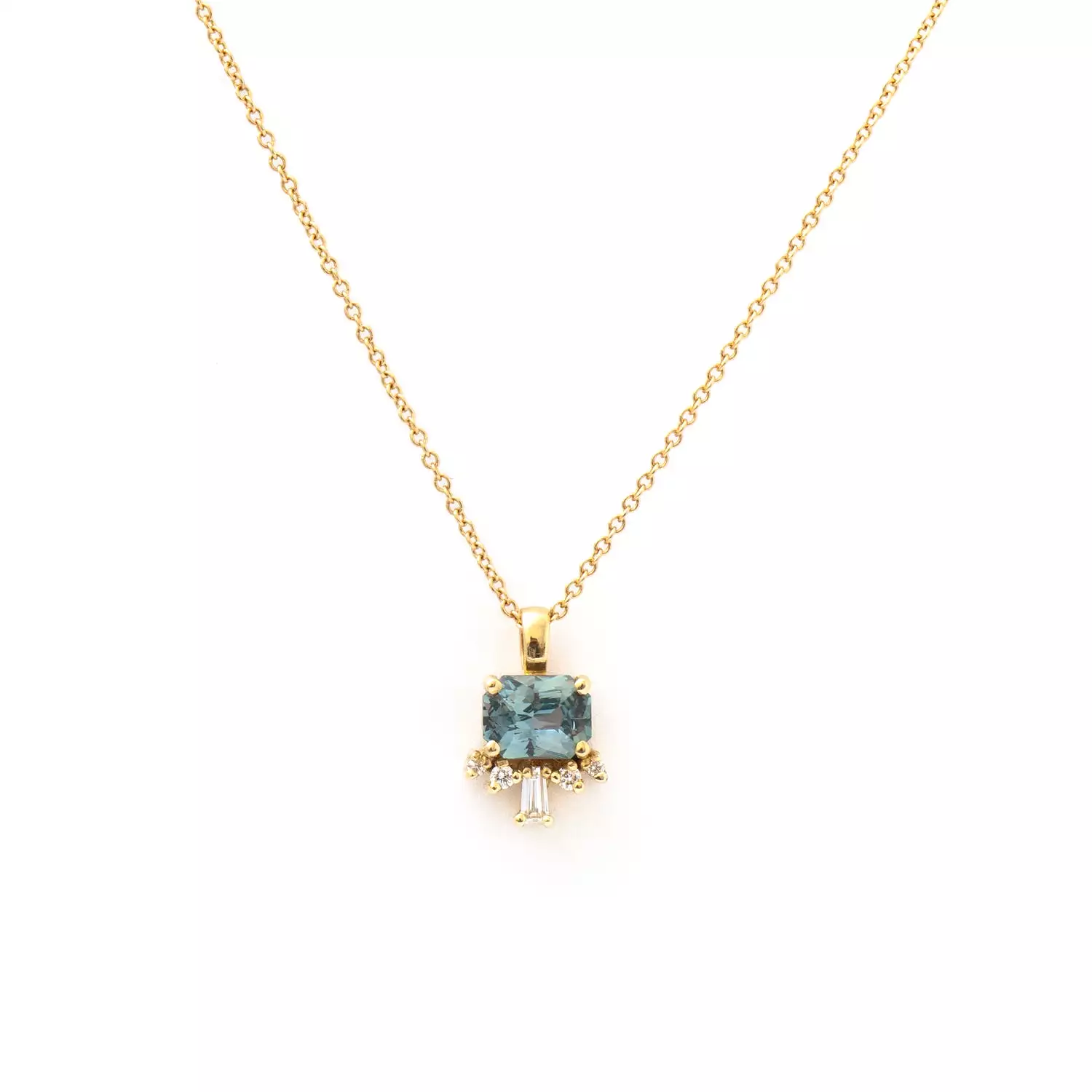 1.32 ct Light Teal Radiant Sapphire Lucy Pendant Necklace