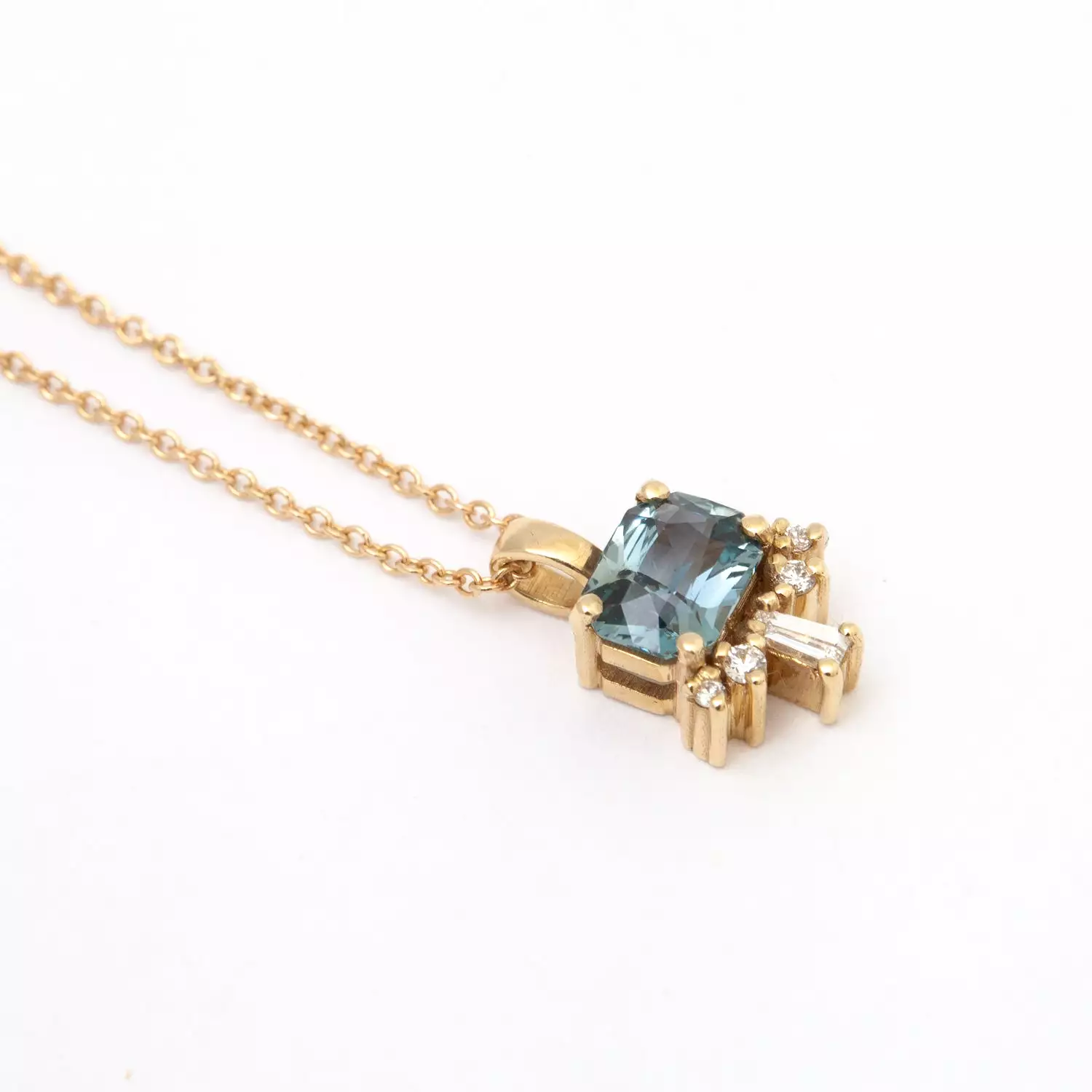 1.32 ct Light Teal Radiant Sapphire Lucy Pendant Necklace