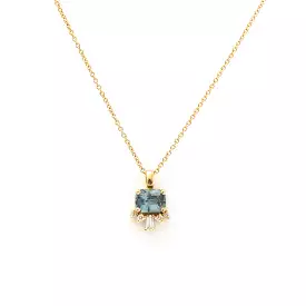 1.32 ct Light Teal Radiant Sapphire Lucy Pendant Necklace