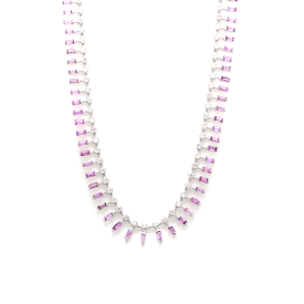 14 & 18K Diamond & Pink Sapphire Baguette Necklace