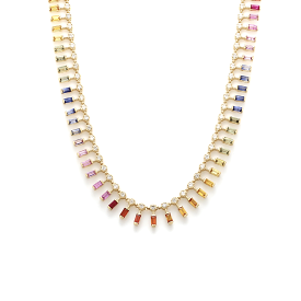 14 & 18K Diamond & Rainbow Sapphire Baguette Necklace