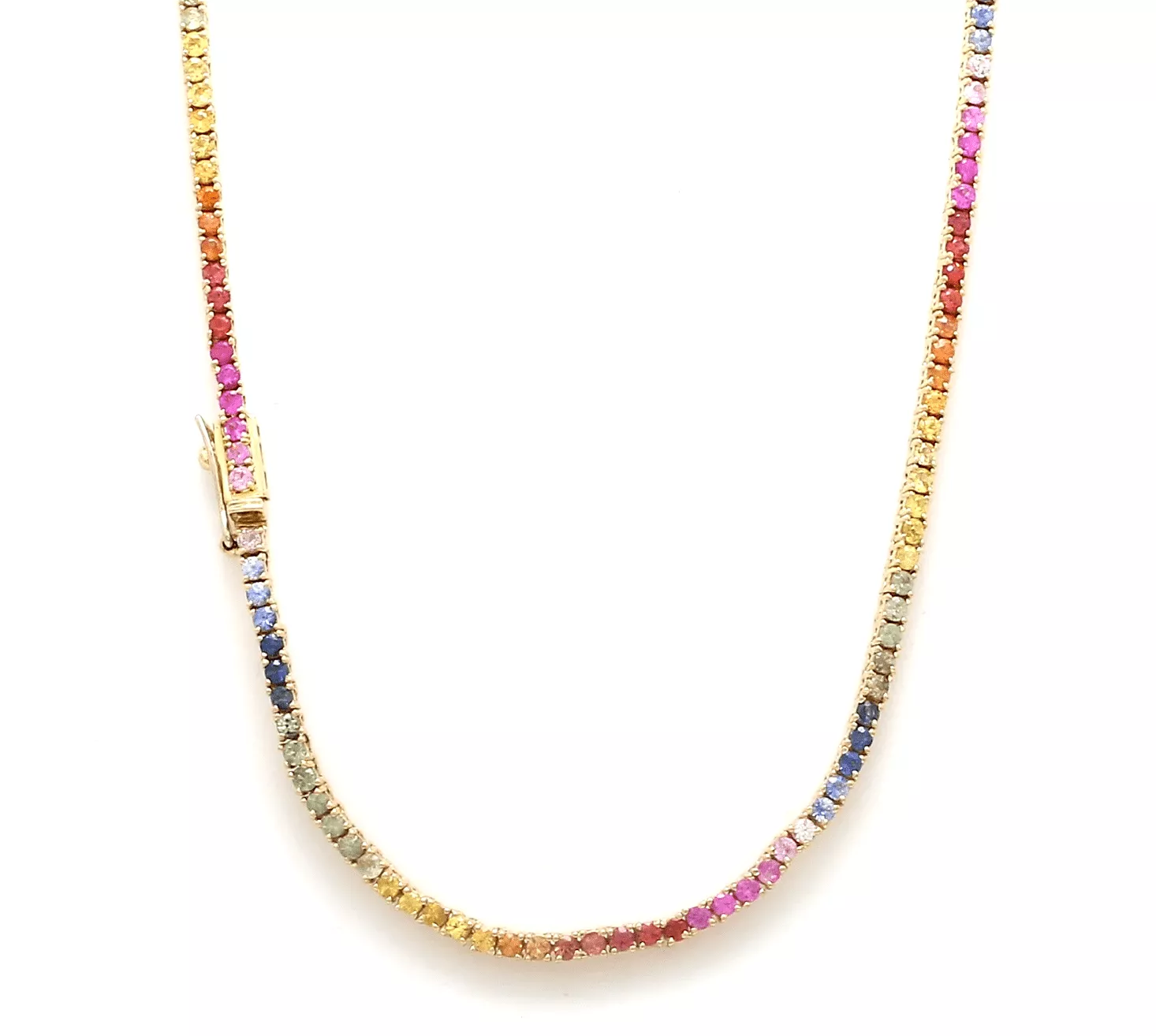 14K & 18K Gold Rainbow Sapphire Diamond Tennis Necklace