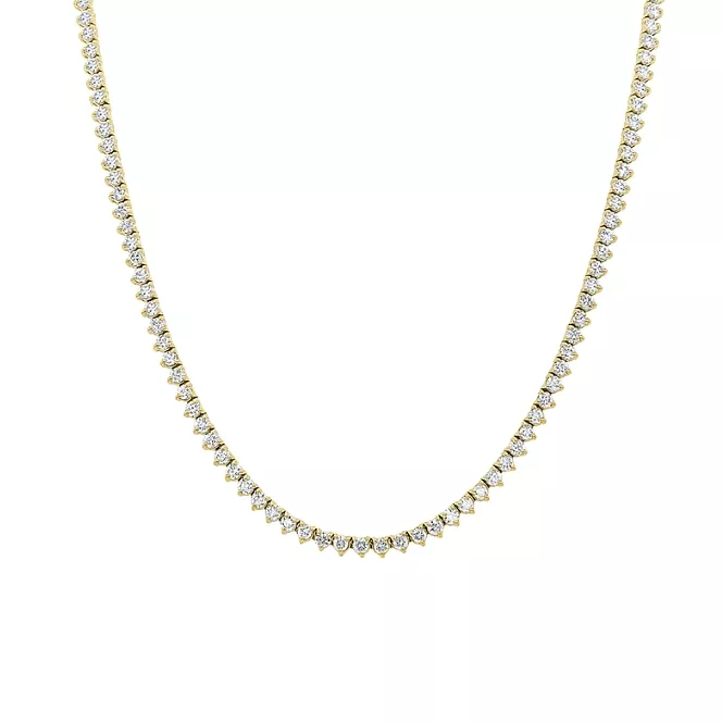 14K Gold and Diamond Tennis Necklace 3-Prong Setting