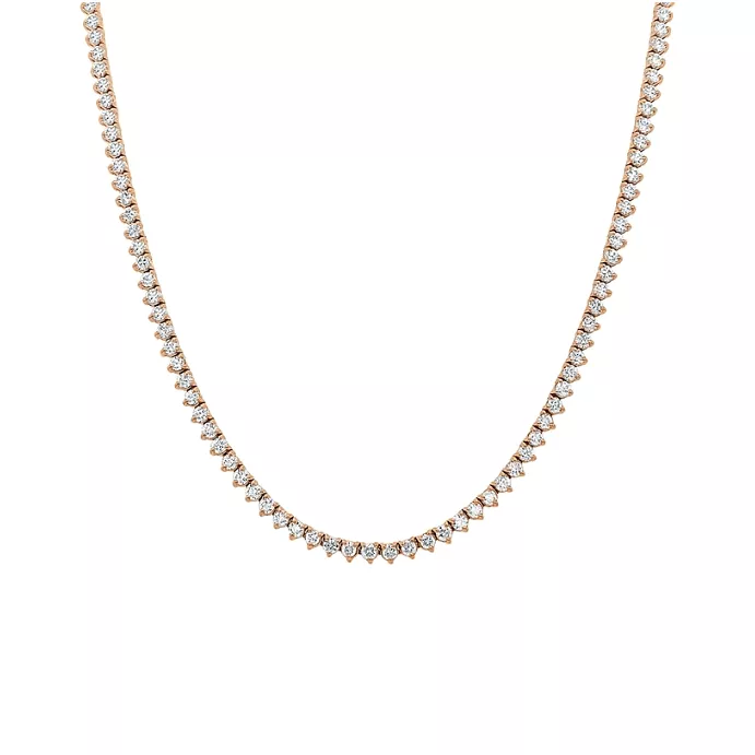 14K Gold and Diamond Tennis Necklace 3-Prong Setting