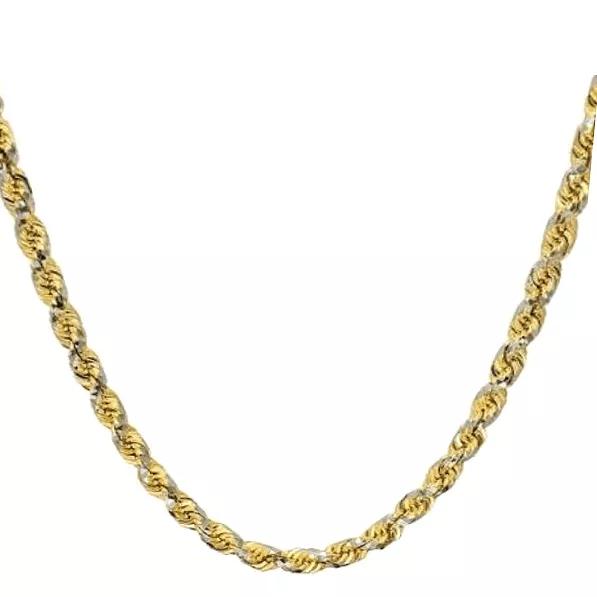 14K Gold Large Rope Two Tone Diamond Cut Chain Necklace 3mm