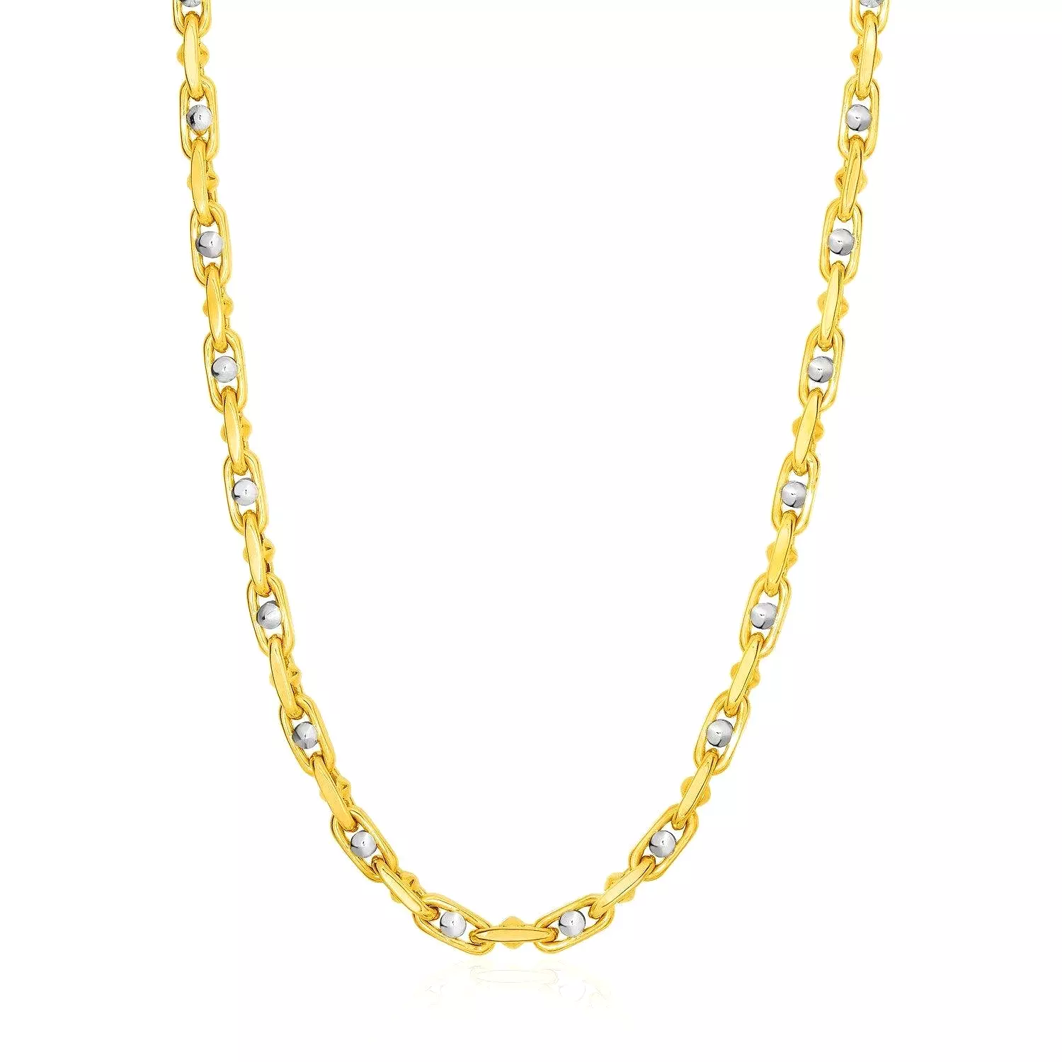 14k Two-Toned Yellow and White Gold Link Men's Necklace with Beads