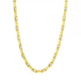 14k Two-Toned Yellow and White Gold Link Men's Necklace with Beads