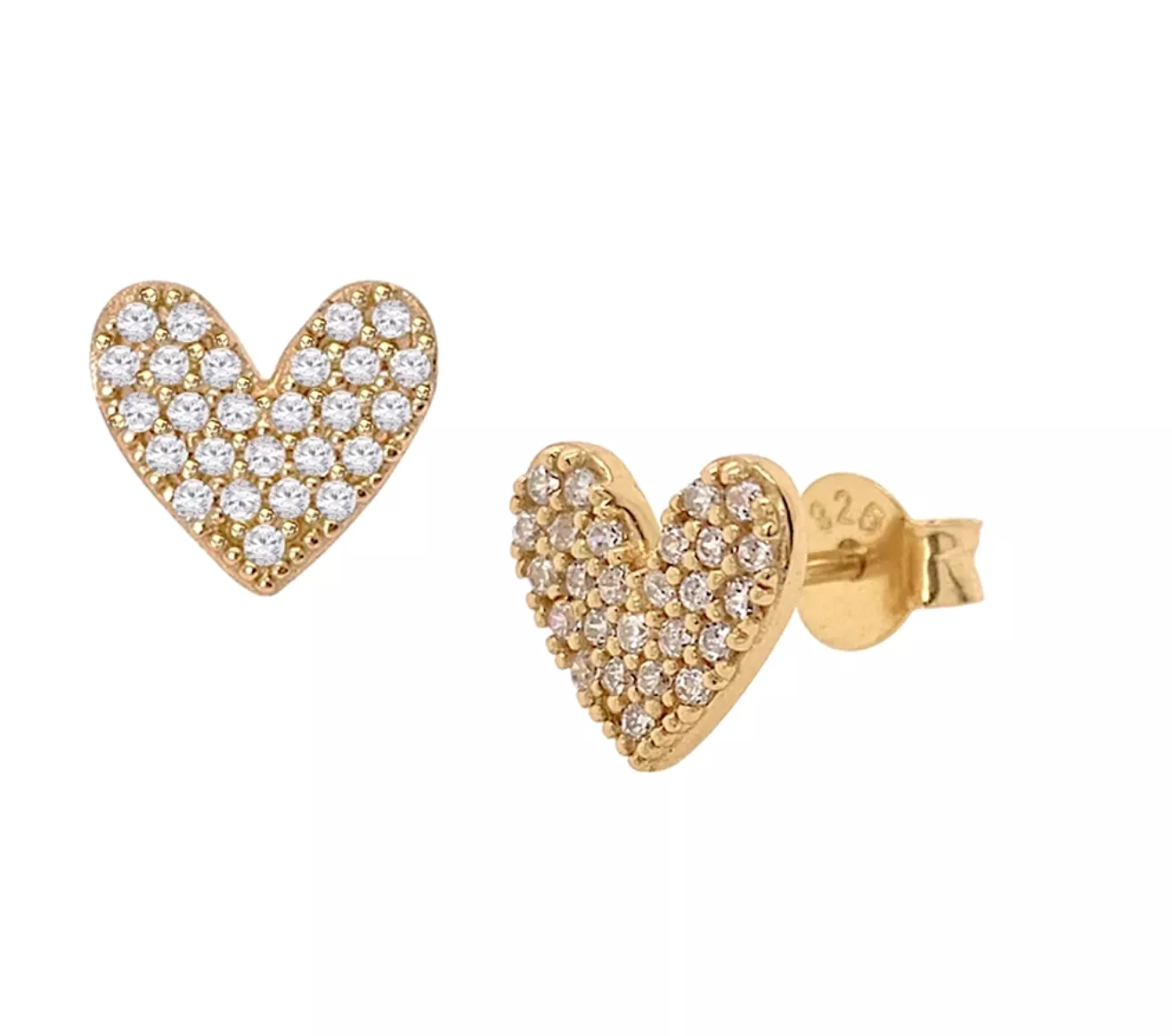 18k/925 Vermeil CZ Heart Studs Earrings