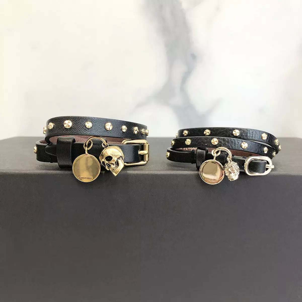 2x Wrap Bracelet Studs, Black/Gold