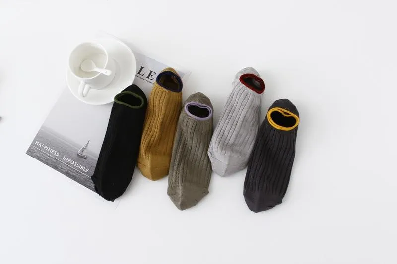 5 Pairs Lot Printed Invisible Men's Casual Combed Cotton Ankle Socks