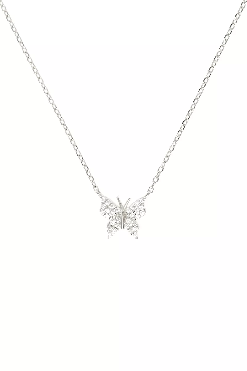 925 Silver CZ Crystal Pavé Butterfly Necklace