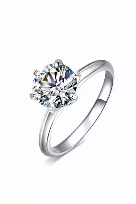 925 Sterling Silver 3 Carat Moissanite 6-Prong Ring