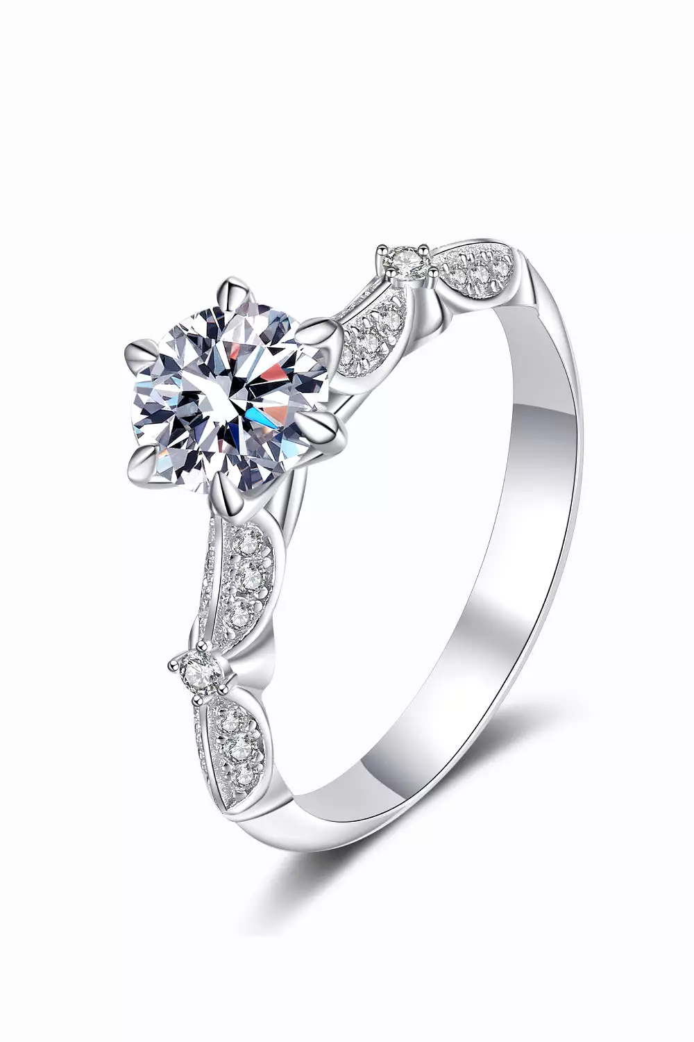 925 Sterling Silver Inlaid Moissanite 6-Prong Ring