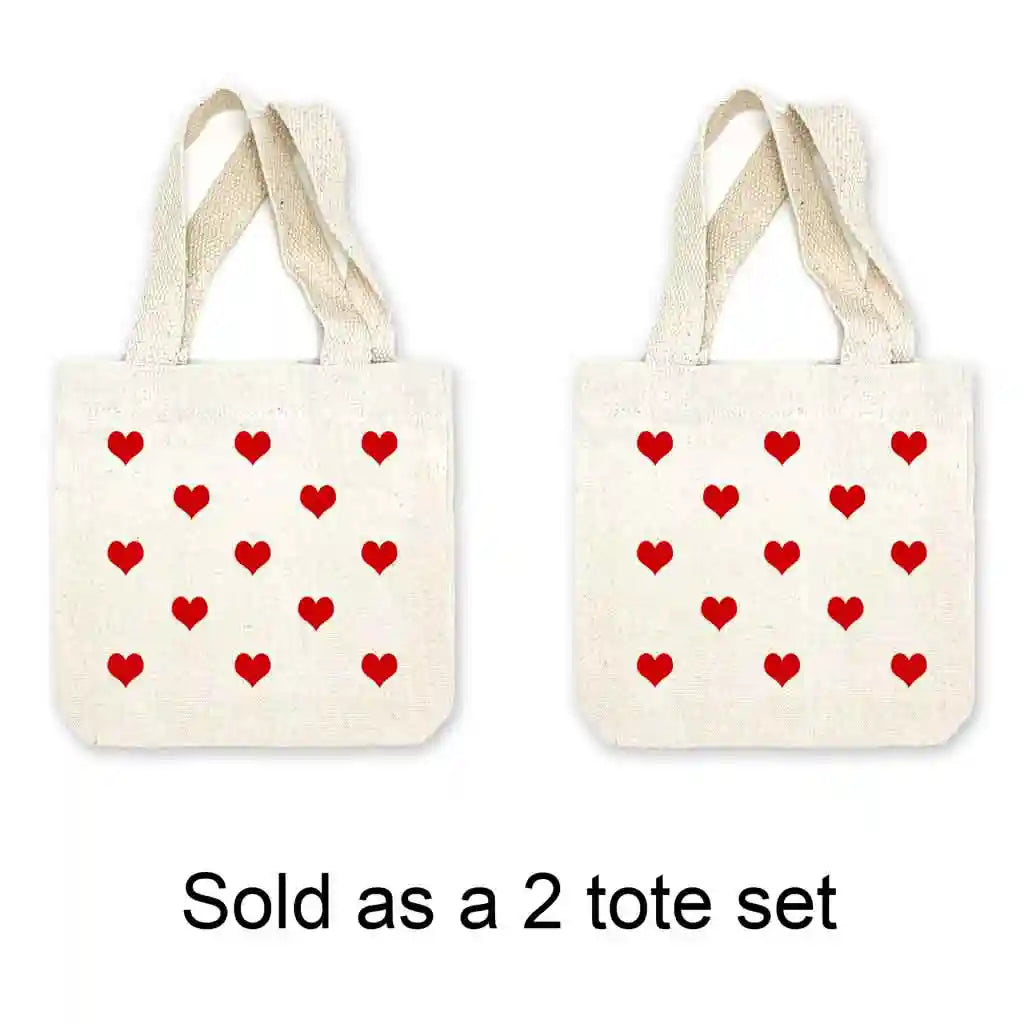 All Over Hearts Mini Tote Bags - Sold as set of 2