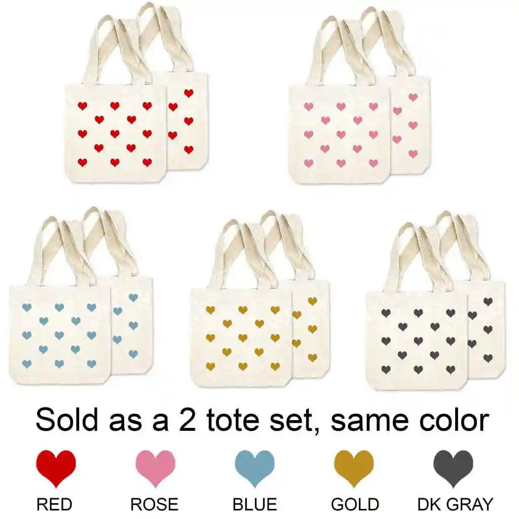 All Over Hearts Mini Tote Bags - Sold as set of 2