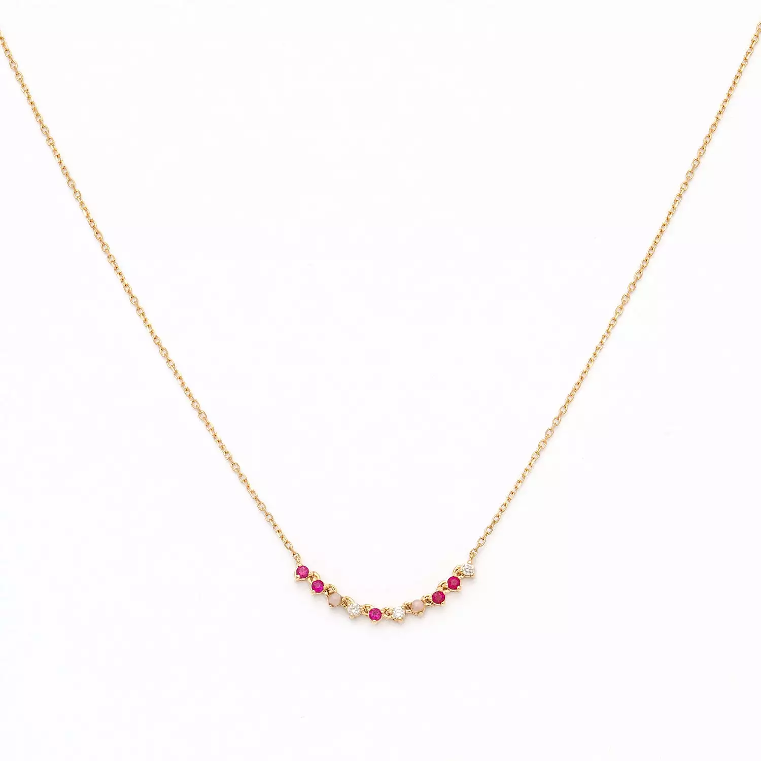 Amalfi Ruby and Diamond and Pink Opal Rounds Chain Necklace