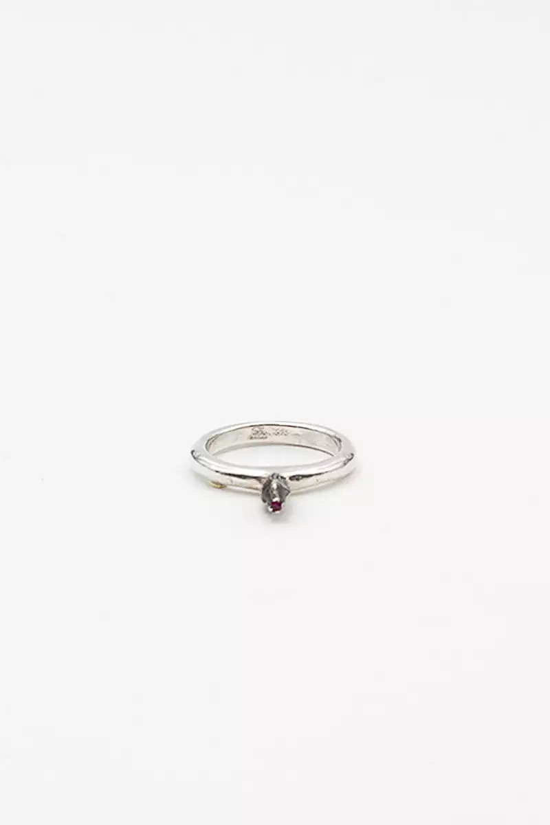 Bar Silver And Ruby Bud Ring