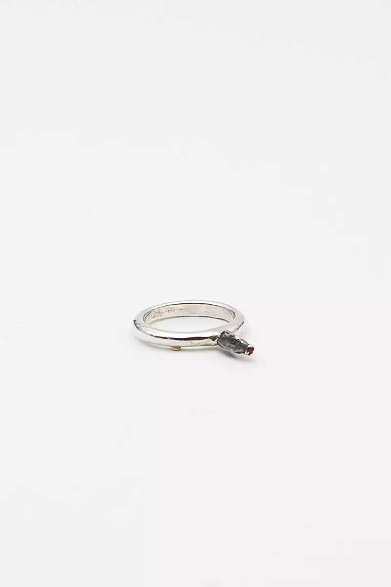 Bar Silver And Ruby Bud Ring