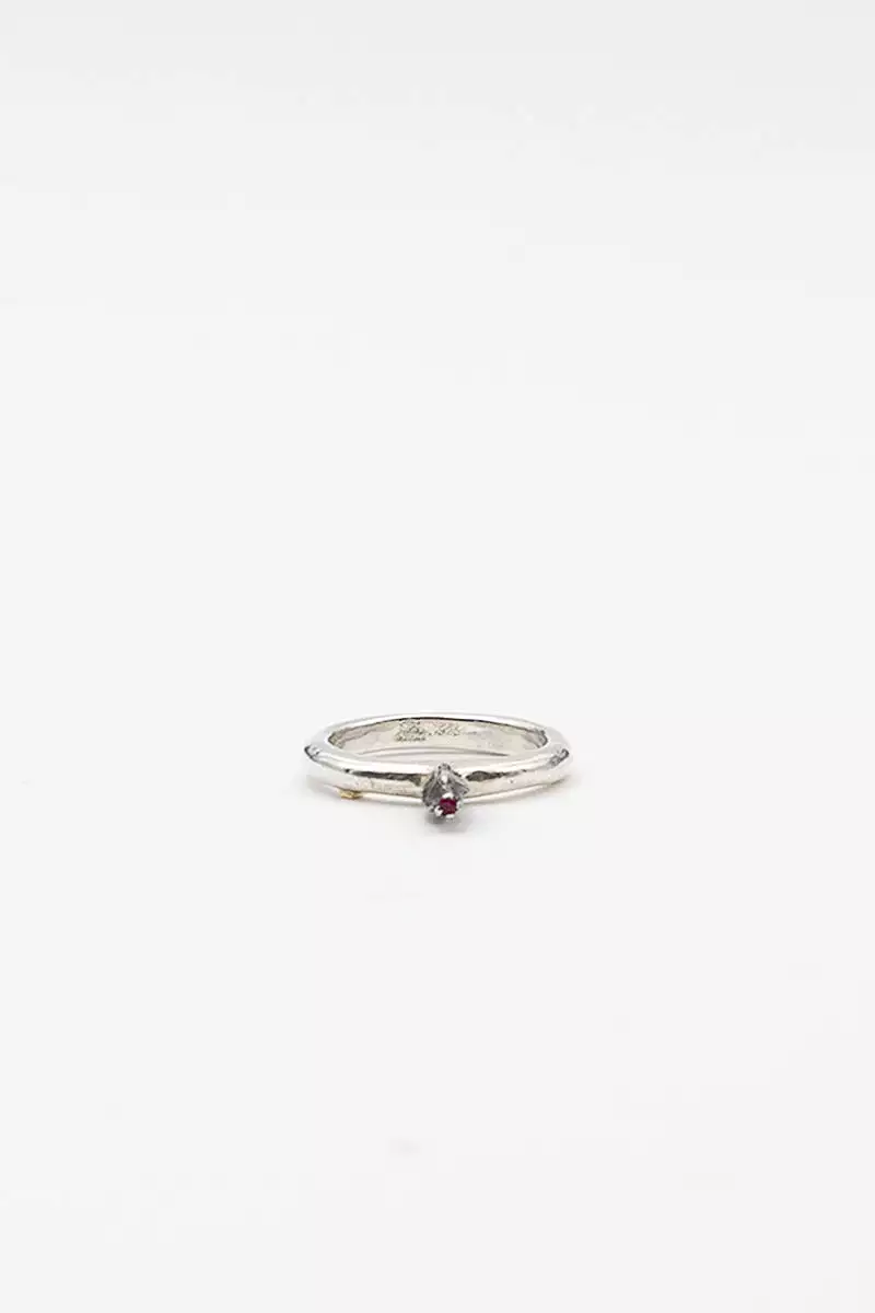 Bar Silver And Ruby Bud Ring