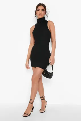 Basic Turtleneck Sleeveless Mini Dress