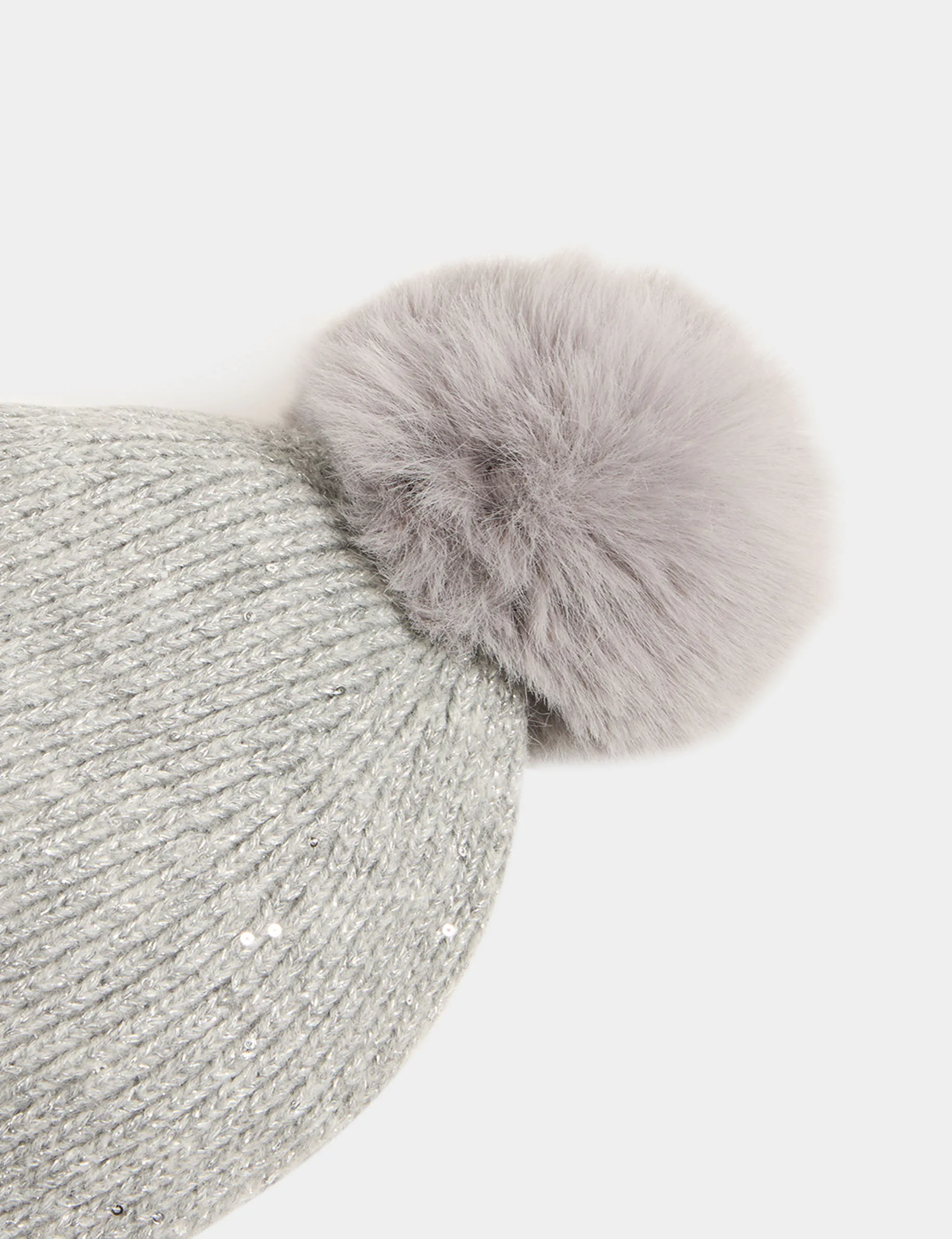 Beanie pom-pom and sequins mid-grey women