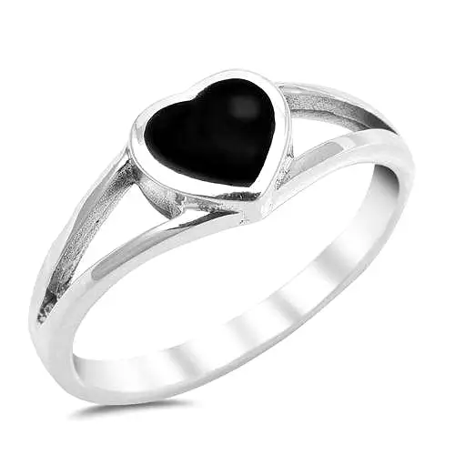 Black Onyx Heart Ring Sterling Silver