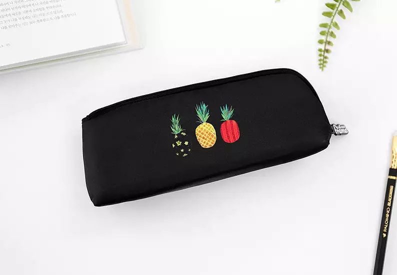 Black Pineapple Graphic Silicone Pencil Cases Stationery Zipper School 19cm Office organizers cosmetic pouch