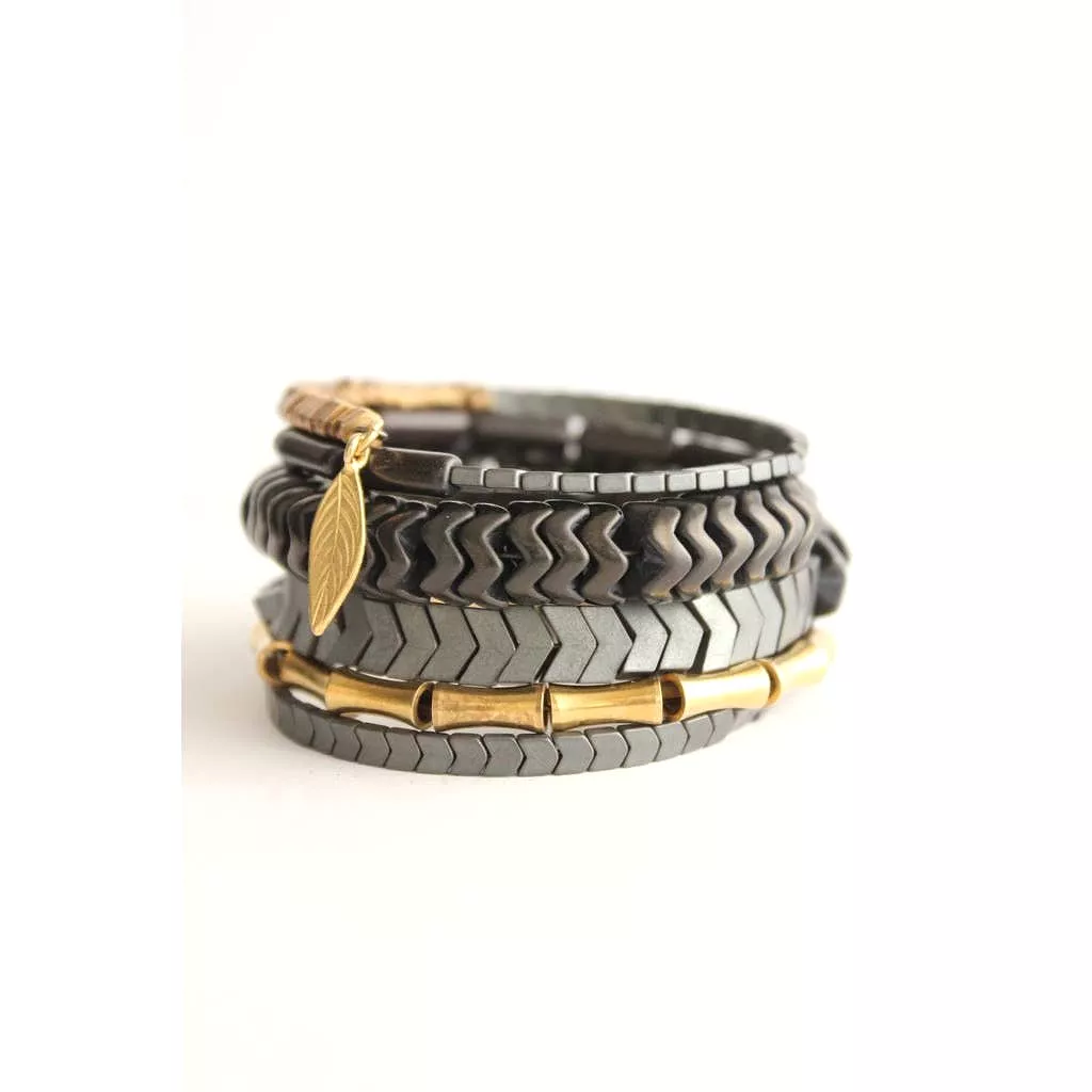 Black Stone and Hematite Wrap Bracelet