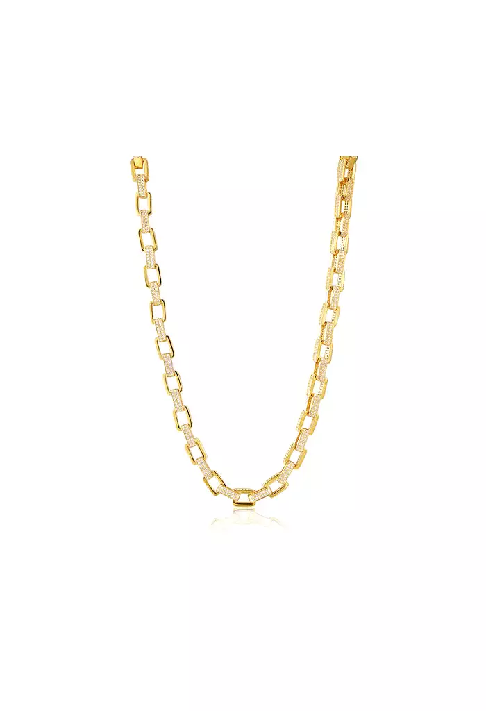 Boxy Pave Chain Necklace-Gold