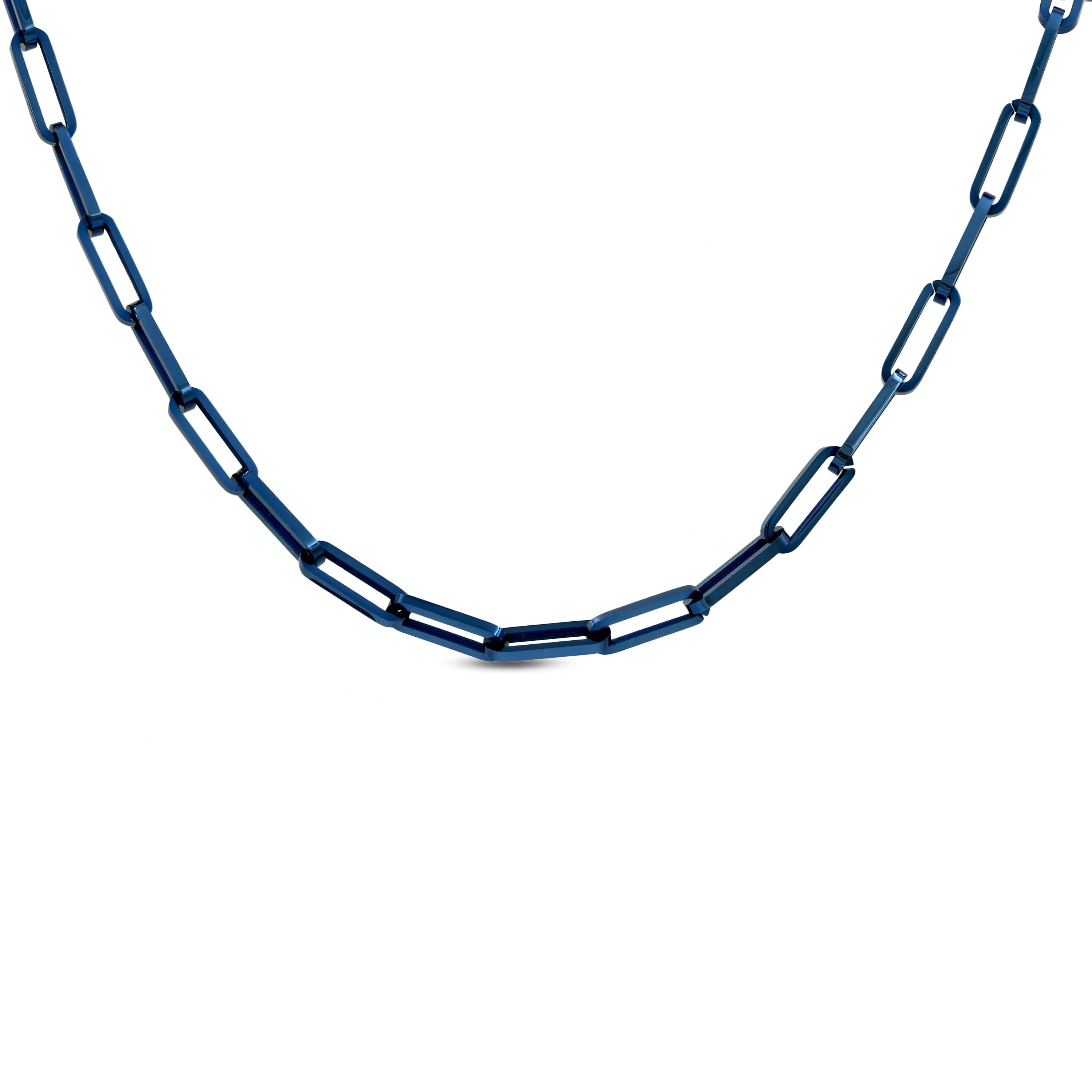 C860BL B.Tiff Jemma Flat Long Adjustable Link Blue Sapphire Stainless Steel Necklace