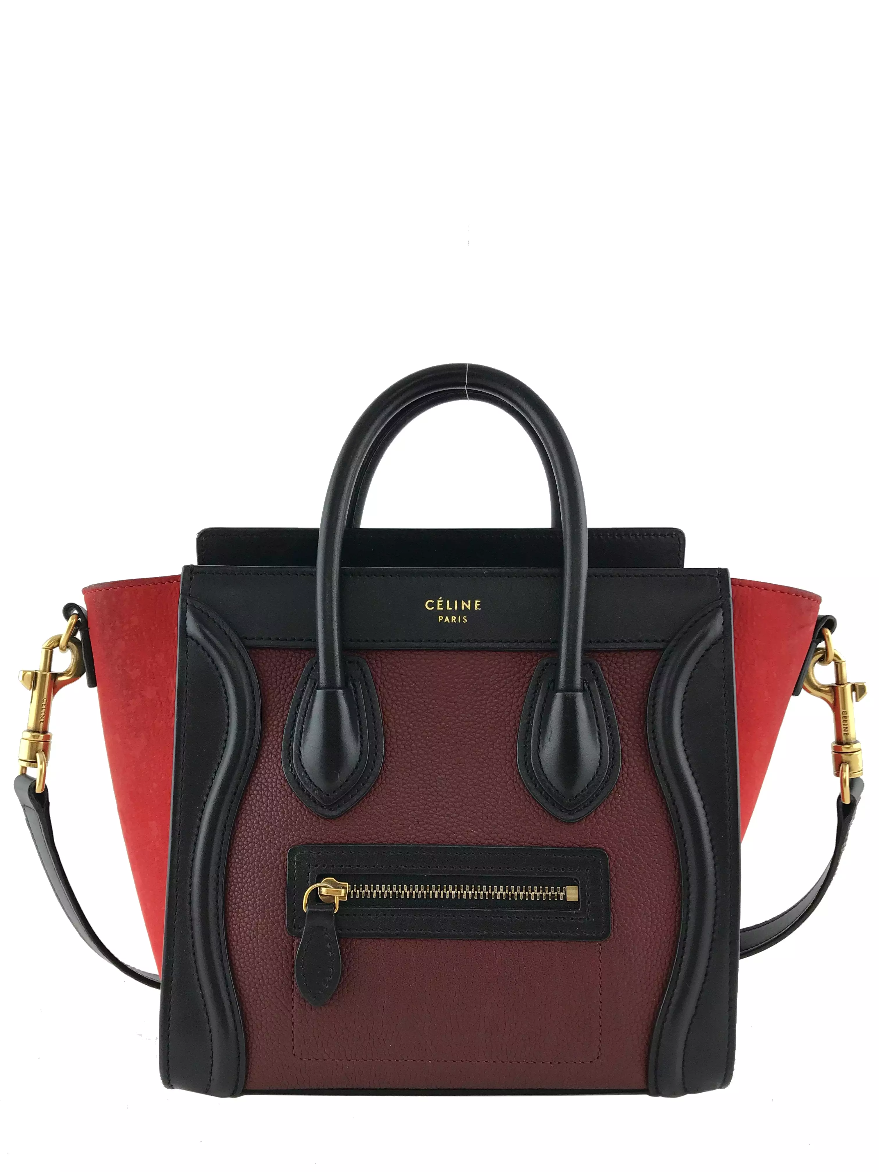 Celine Calfskin Leather and Suede Tricolor Nano Luggage Tote Bag