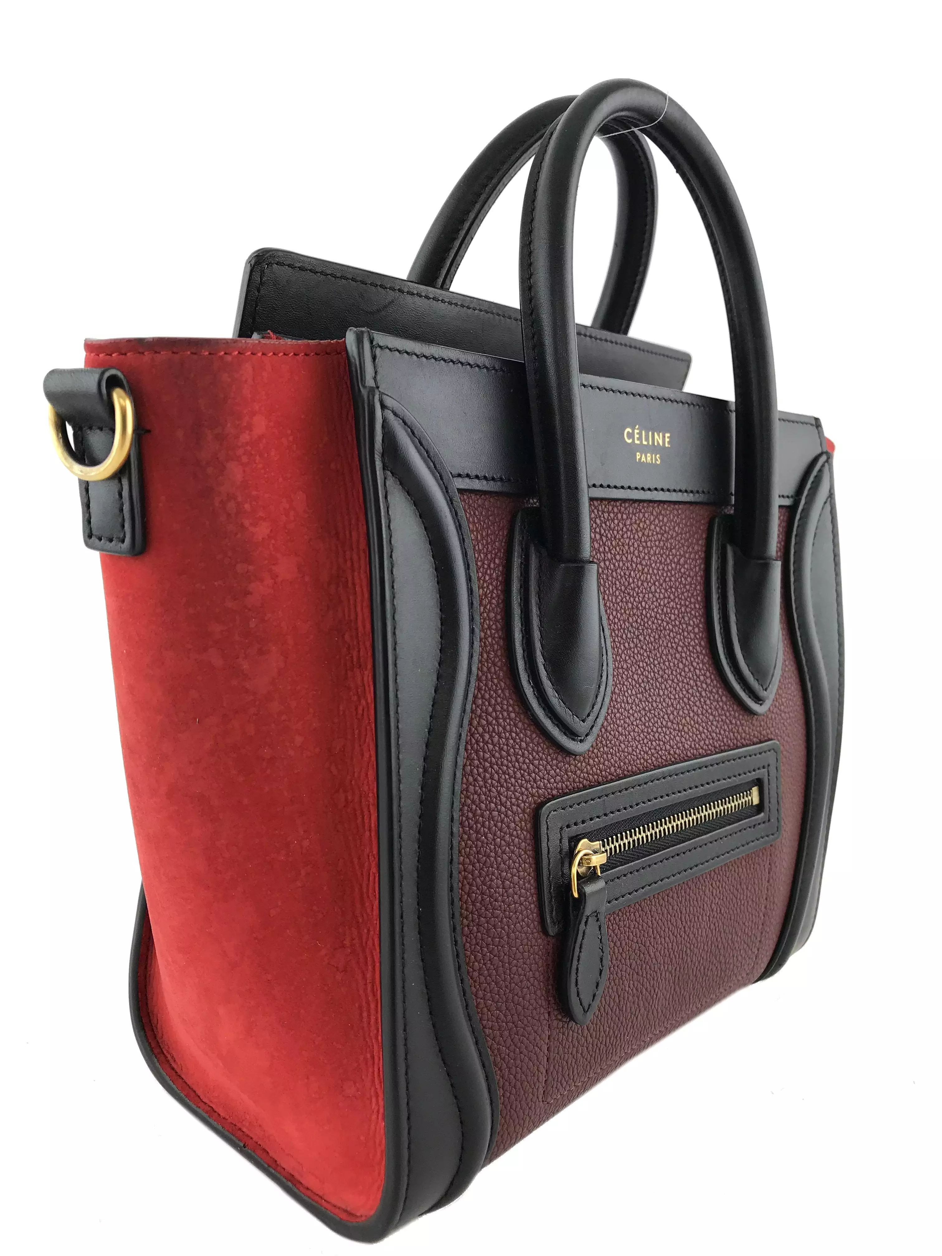 Celine Calfskin Leather and Suede Tricolor Nano Luggage Tote Bag