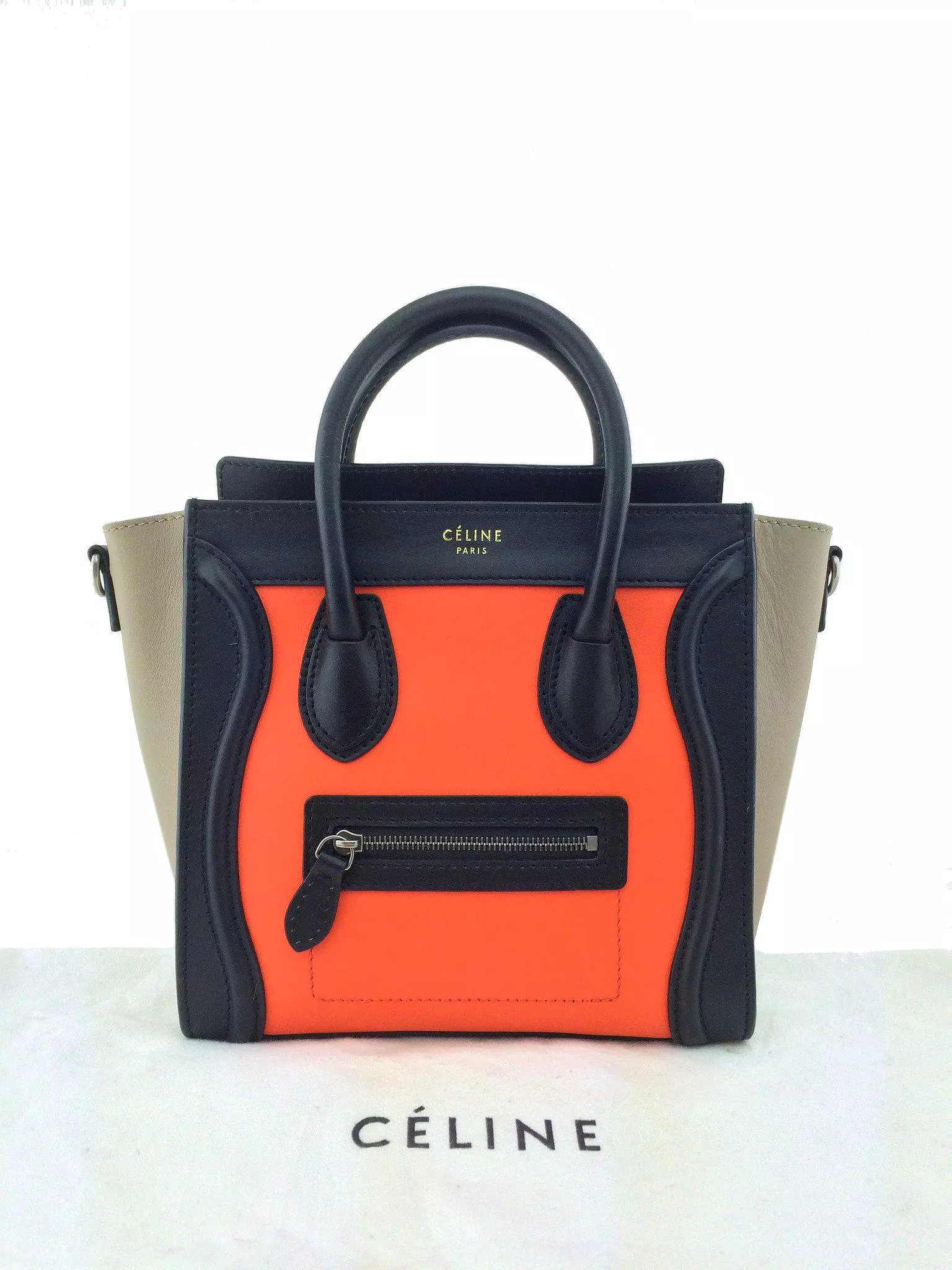 Celine Calfskin Tricolor Nano Luggage Tote Bag