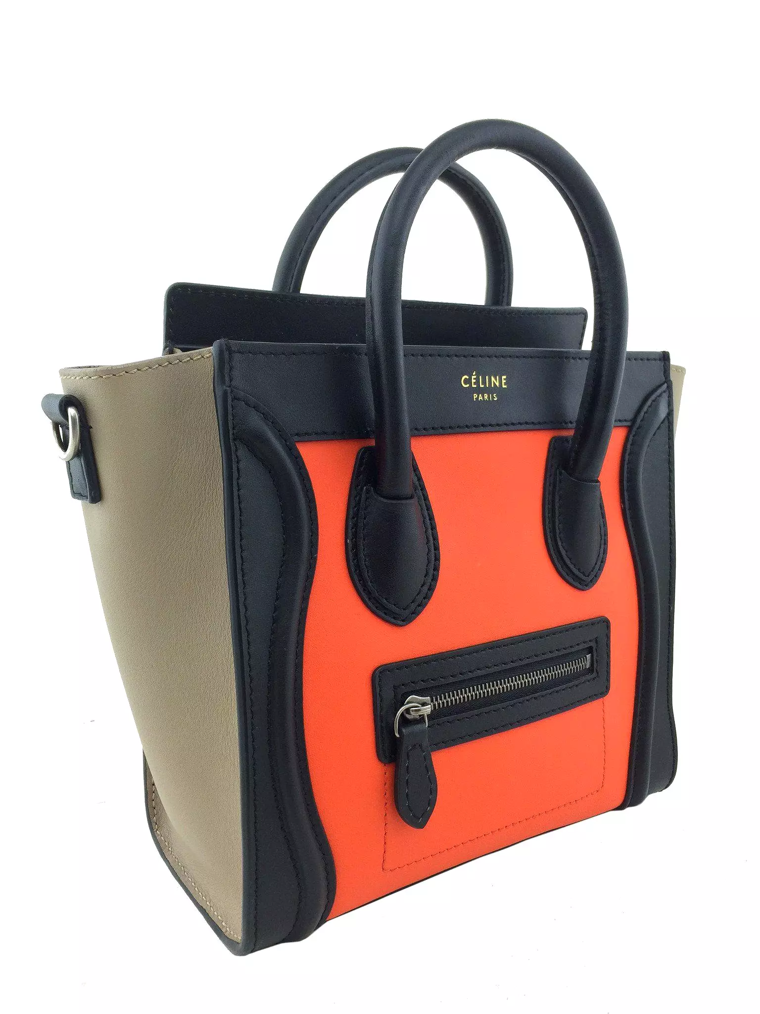 Celine Calfskin Tricolor Nano Luggage Tote Bag