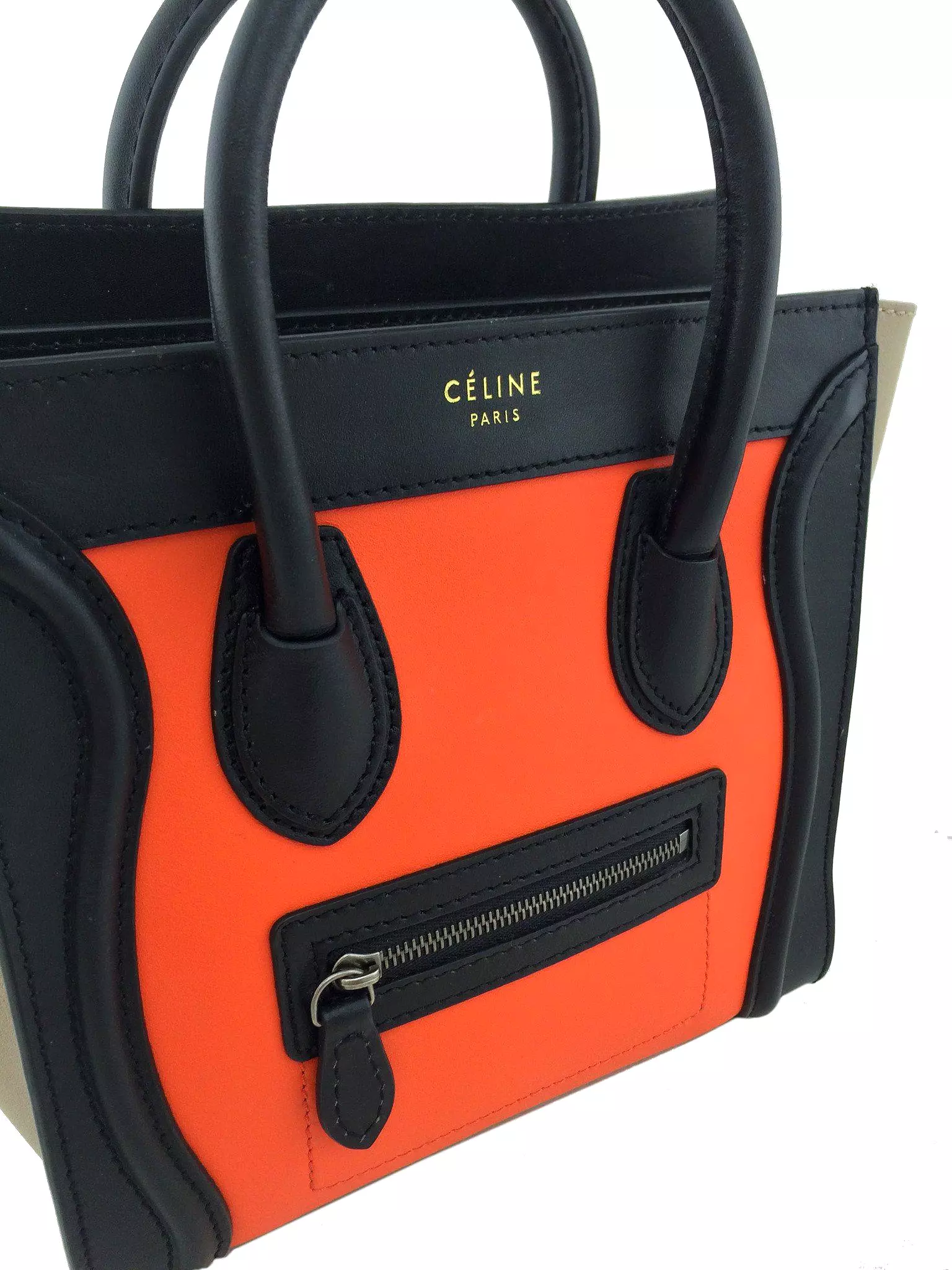 Celine Calfskin Tricolor Nano Luggage Tote Bag