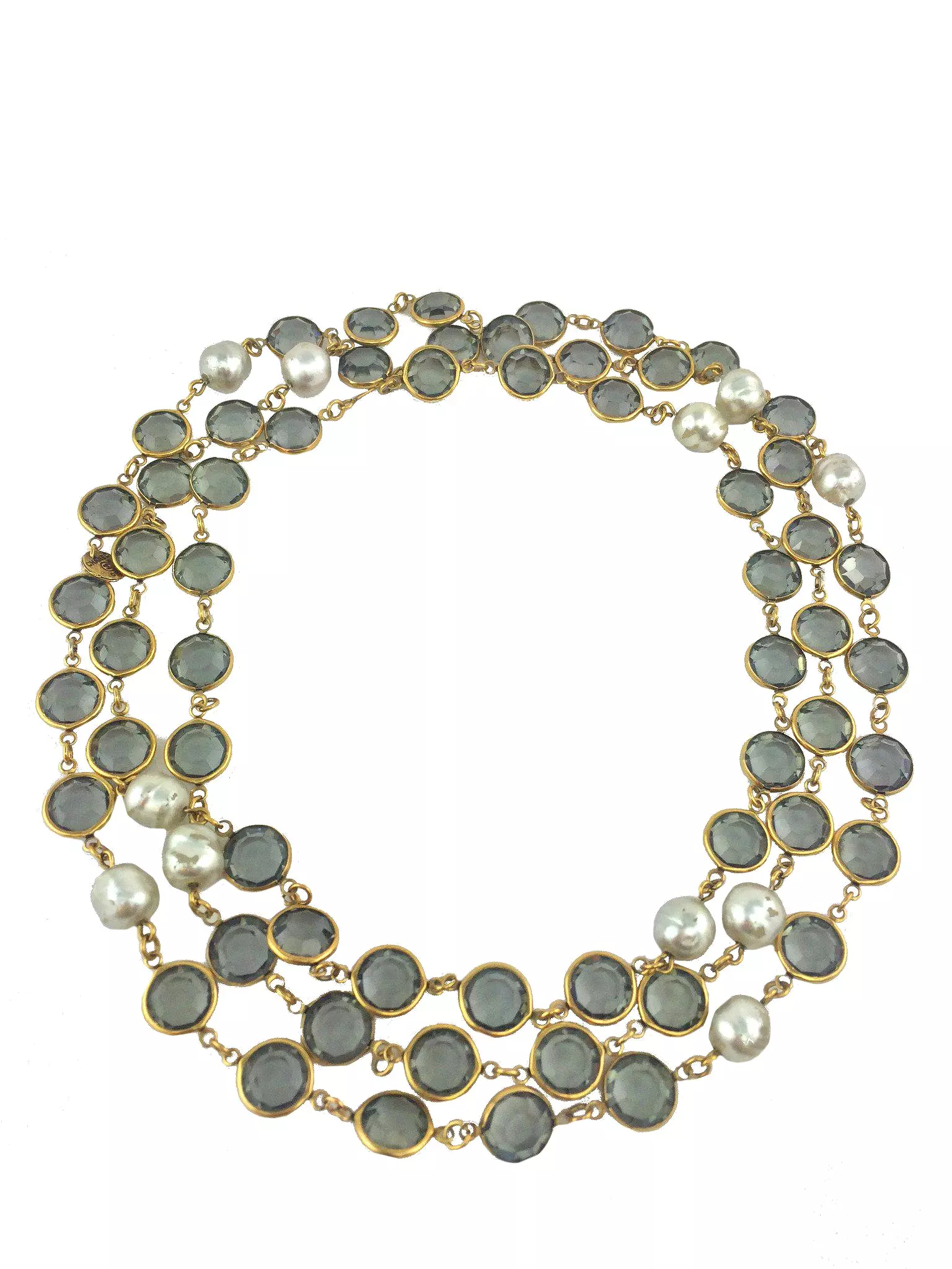 Chanel Faux Pearl Crystal Sautoir Necklace