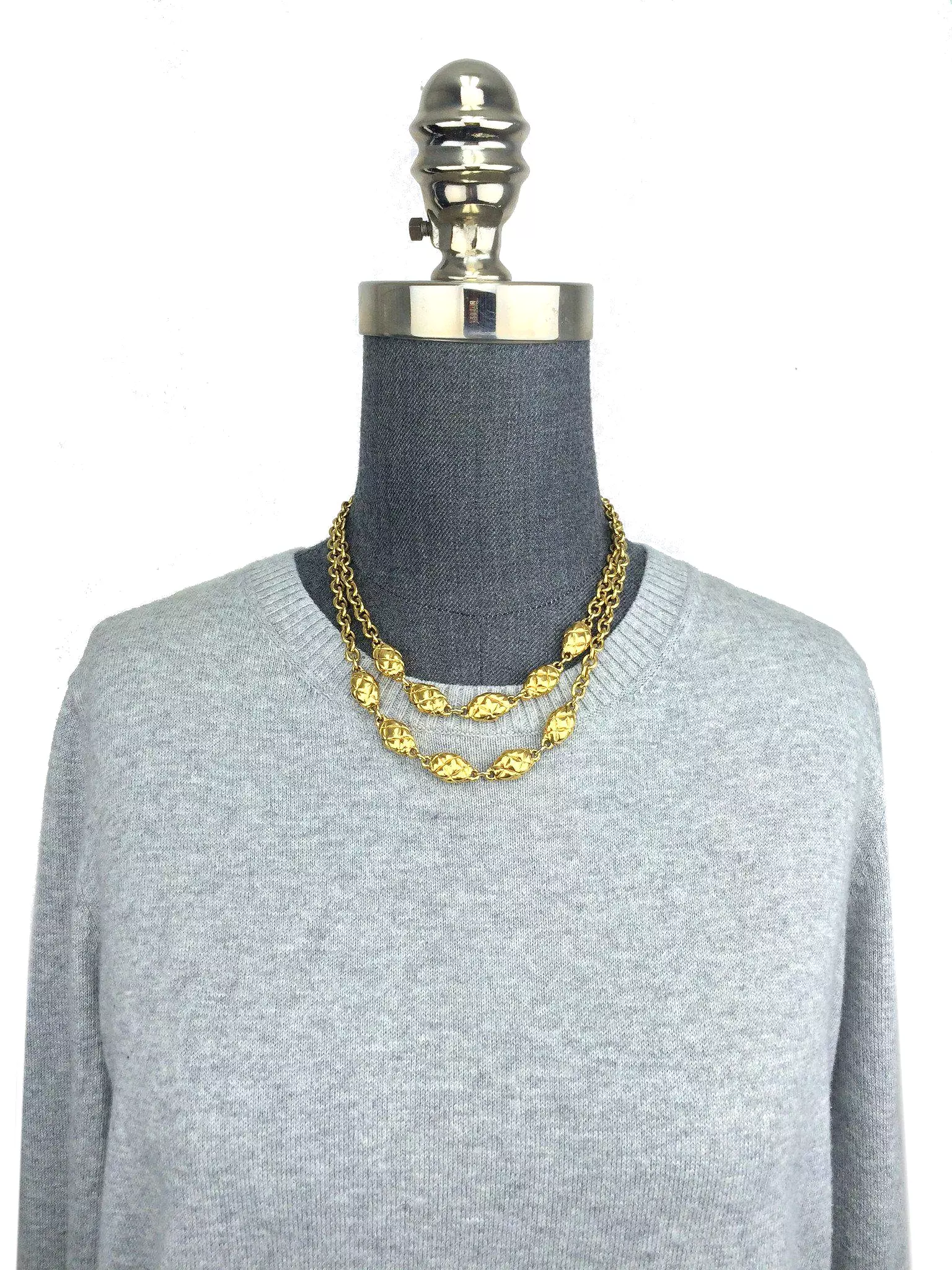 Chanel Quilted Oval Medallion Station Chain Link Necklace