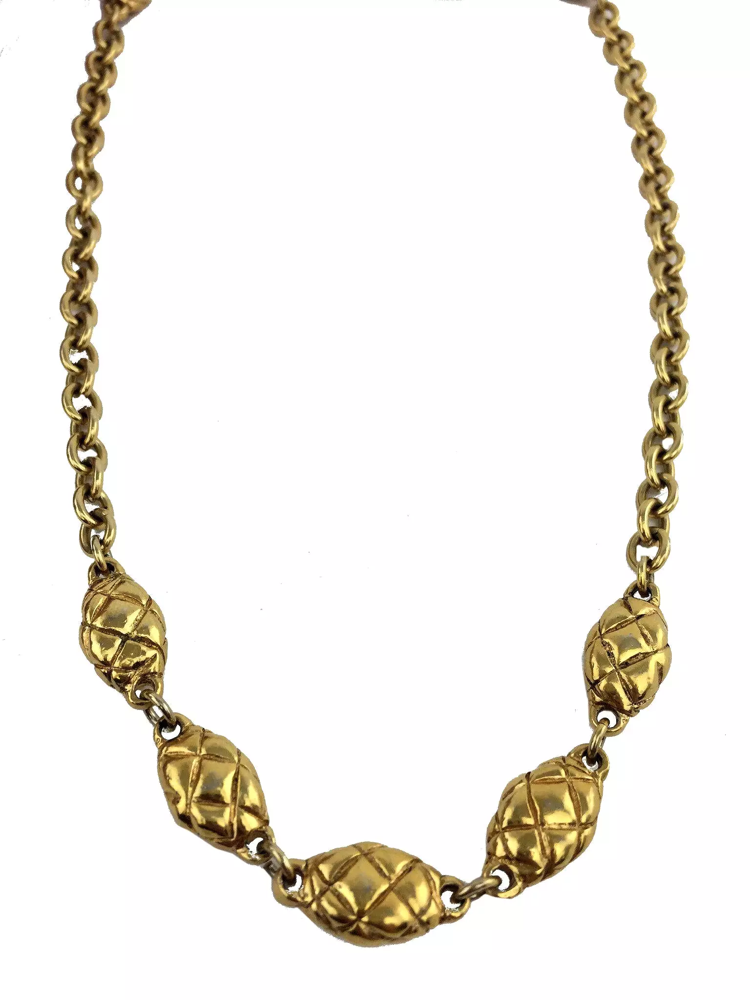 Chanel Quilted Oval Medallion Station Chain Link Necklace