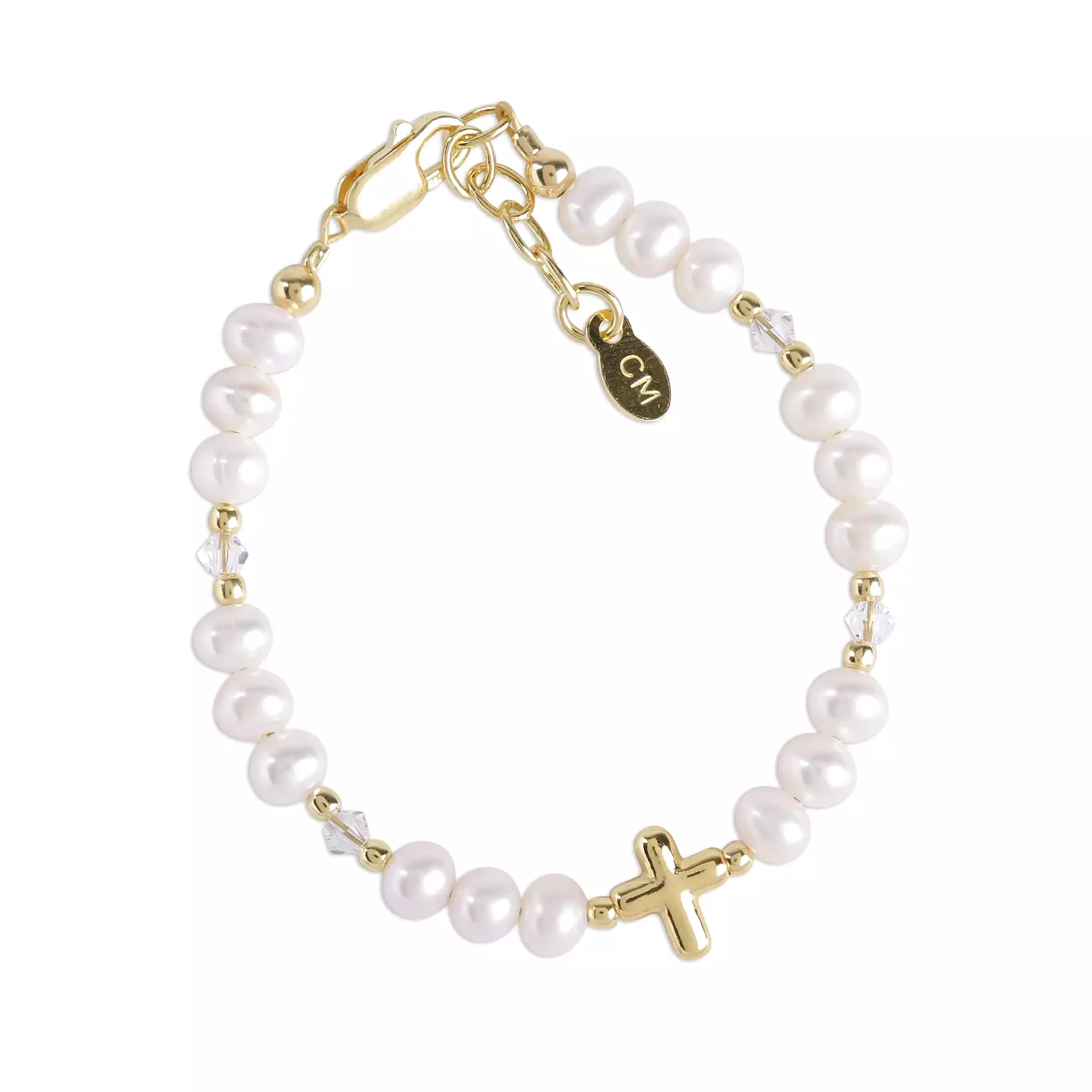 Cherished Moments - 14K Gold-Plated Cross Bead and Freshwater Pearl Bracelet