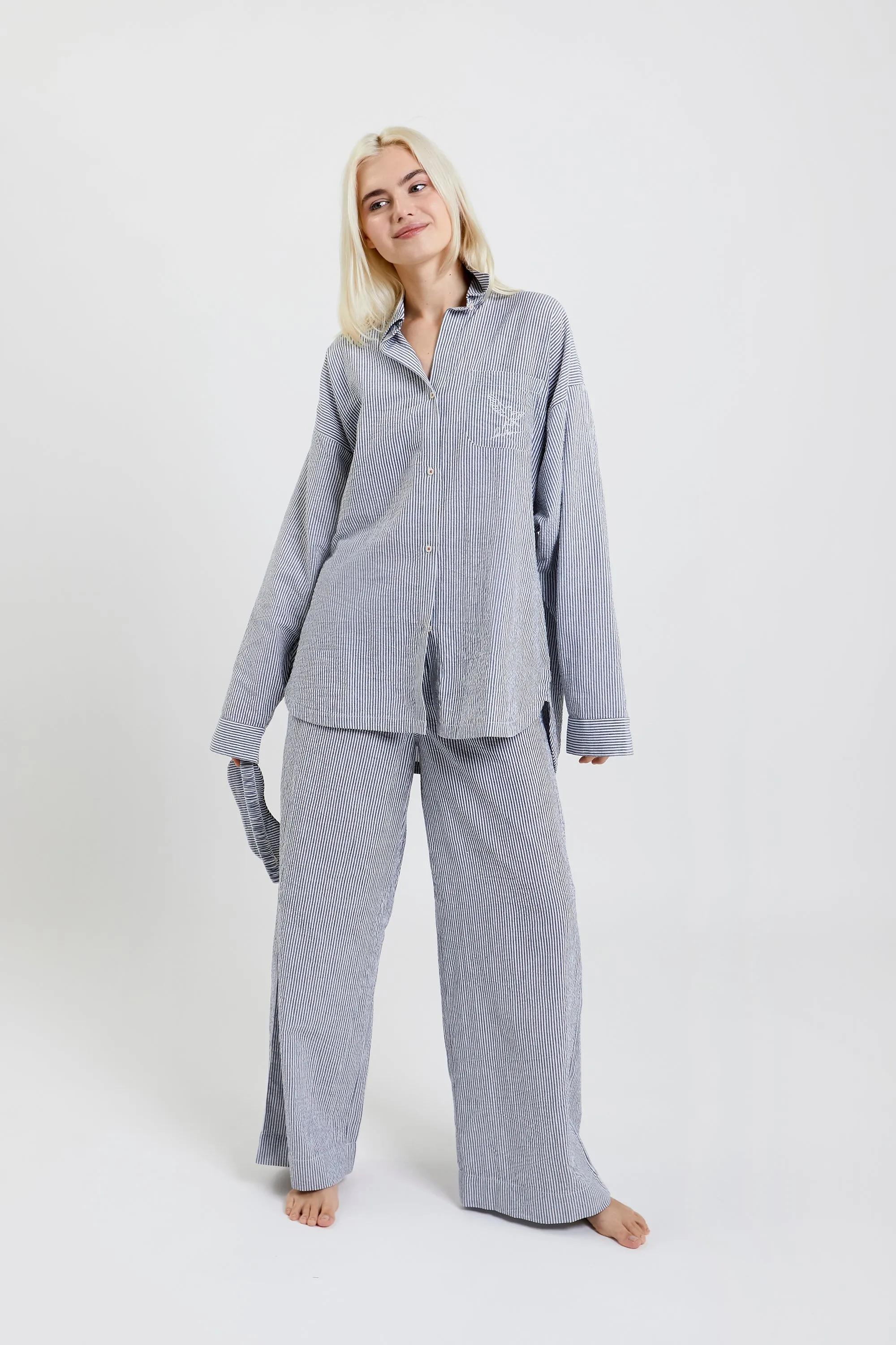 Chicory striped woven-cotton pyjama trousers - Pinstripe Charcoal