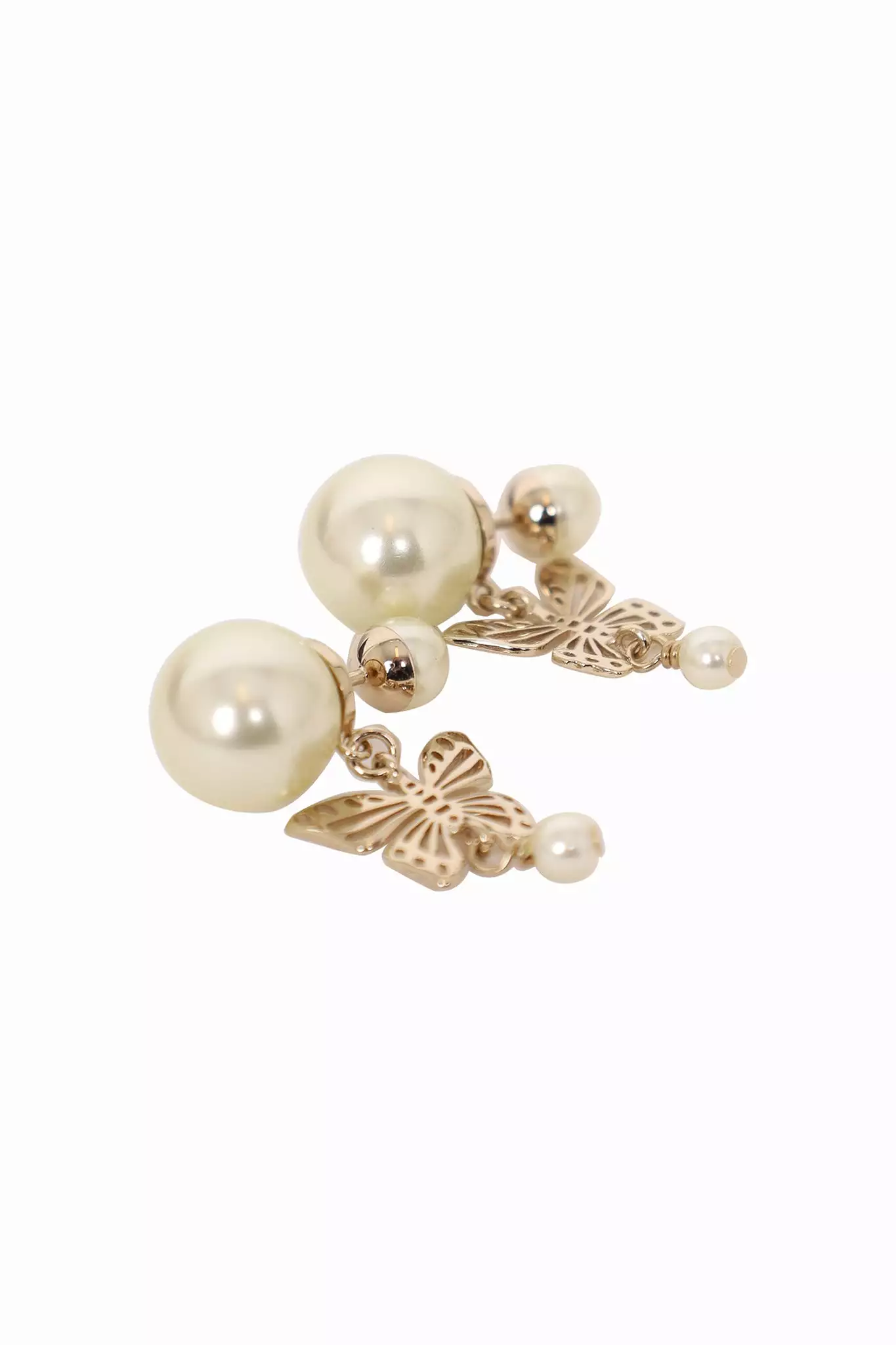 Christian Dior Butterfly Pearl Earrings with White Multicolor Calfskin Tribales Gift Box