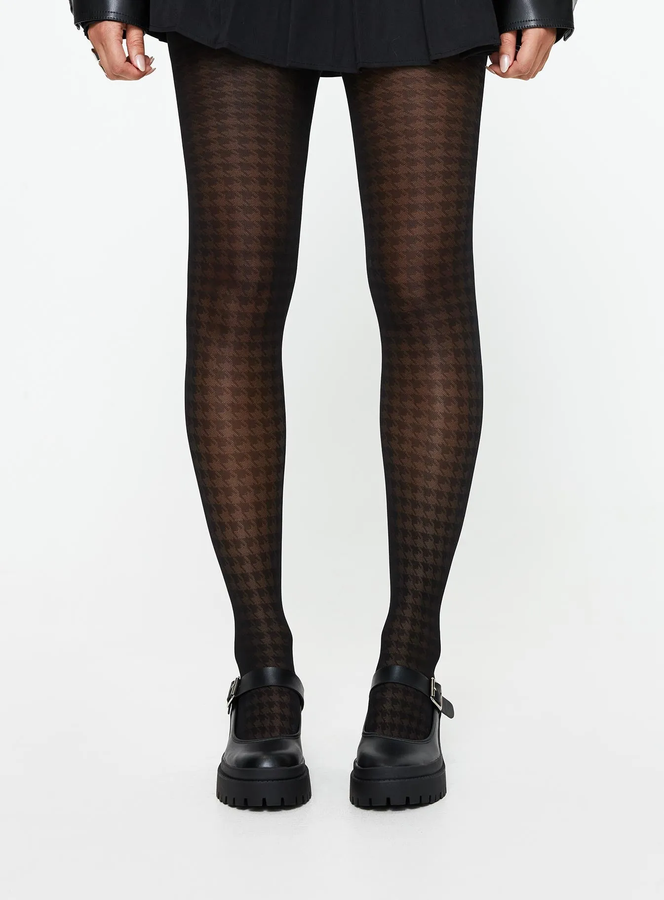 Clarisa Stockings Houndstooth Black