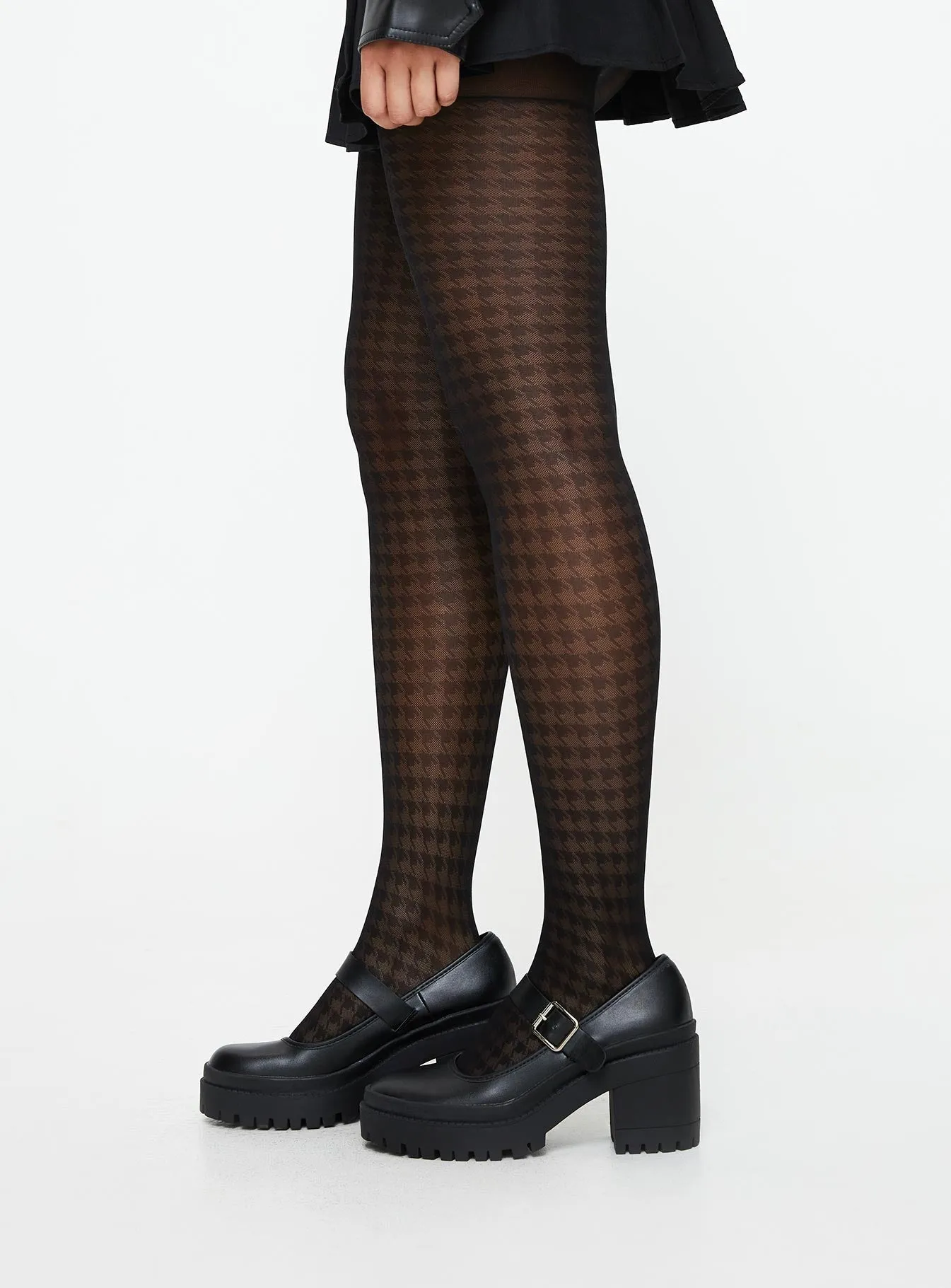 Clarisa Stockings Houndstooth Black