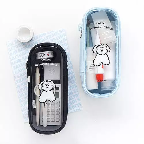 Clear Cute Poodle Puppy Dog Pencase Pencilcases Transparent Stationery Cosmetic Pouch Bag Cotton School Office Gifts Students Te