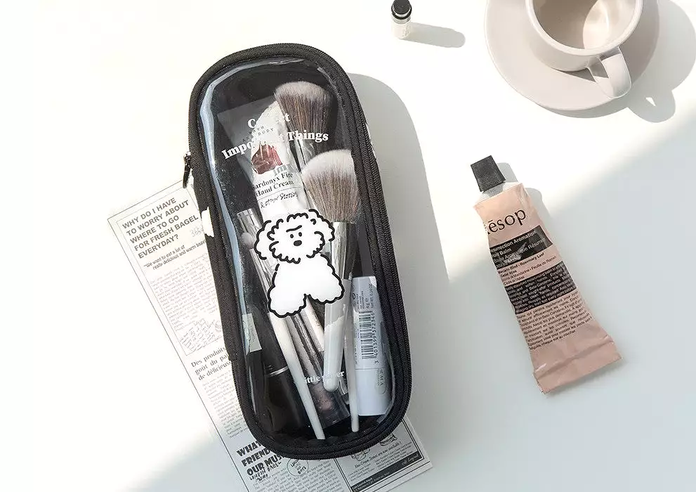 Clear Cute Poodle Puppy Dog Pencase Pencilcases Transparent Stationery Cosmetic Pouch Bag Cotton School Office Gifts Students Te