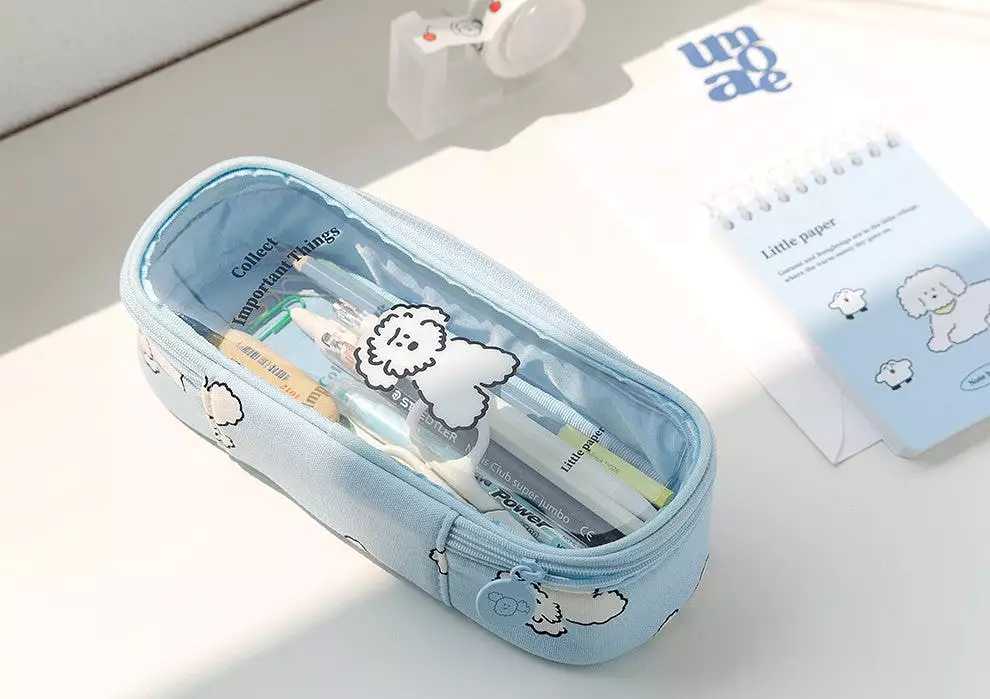 Clear Cute Poodle Puppy Dog Pencase Pencilcases Transparent Stationery Cosmetic Pouch Bag Cotton School Office Gifts Students Te