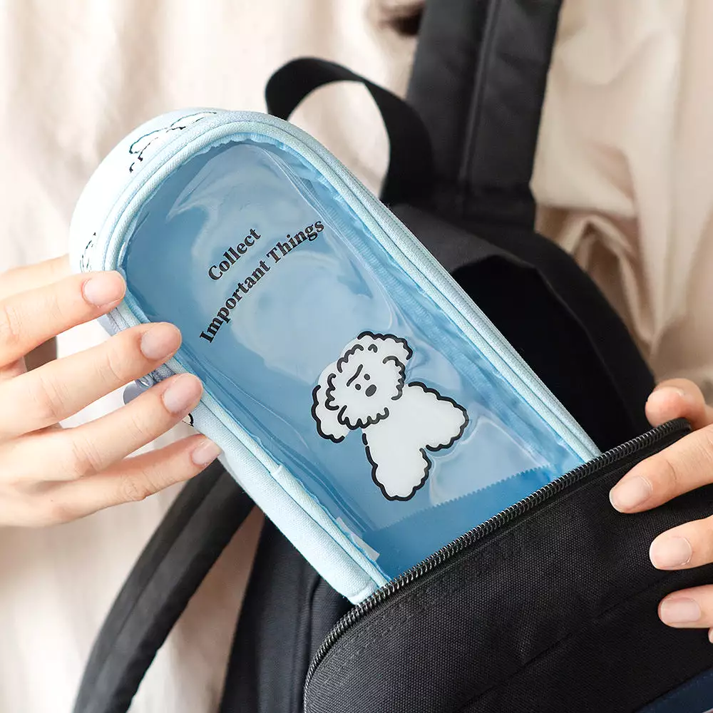 Clear Cute Poodle Puppy Dog Pencase Pencilcases Transparent Stationery Cosmetic Pouch Bag Cotton School Office Gifts Students Te