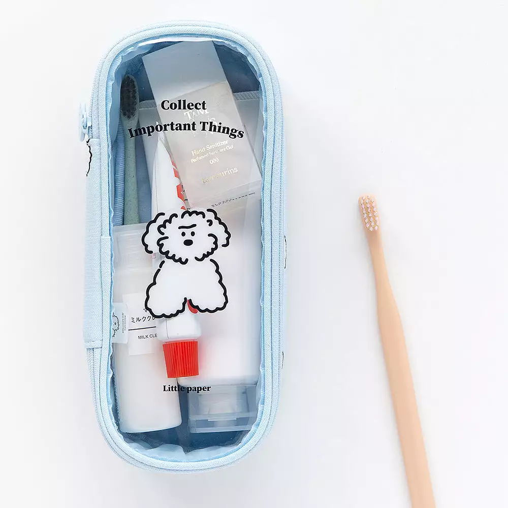 Clear Cute Poodle Puppy Dog Pencase Pencilcases Transparent Stationery Cosmetic Pouch Bag Cotton School Office Gifts Students Te